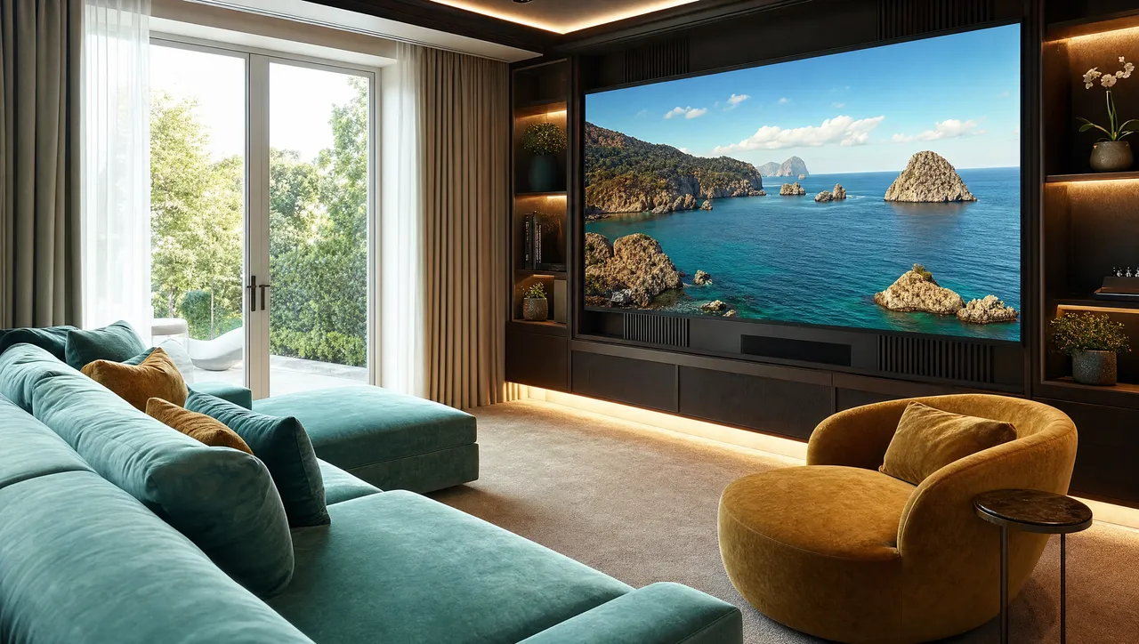Salon chaleureux ouvert sur le monde, illustrant un IPTV monde pour suivre la TV de son pays à l’étranger