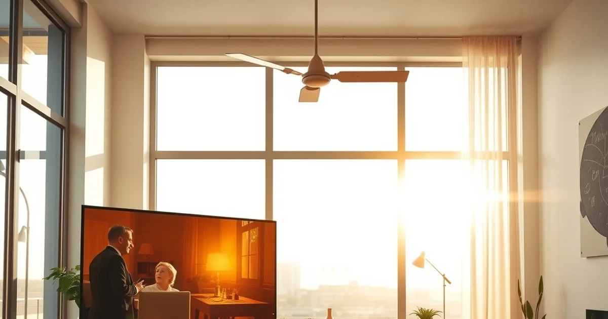 Une personne confortablement installée dans un salon lumineux regarde une série sur un grand téléviseur en fin de journée.